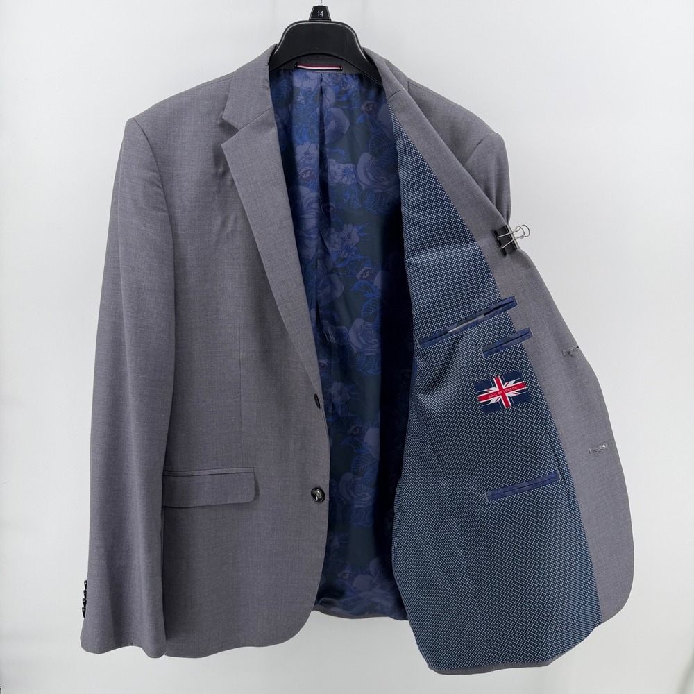 Soul of London Blazer Mens 44R Grey Two Button Floral Lining Suit Jacket